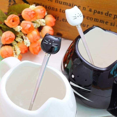 Cutie Kitties Ceramic Mug With Stirrer Drinkware KittyNook